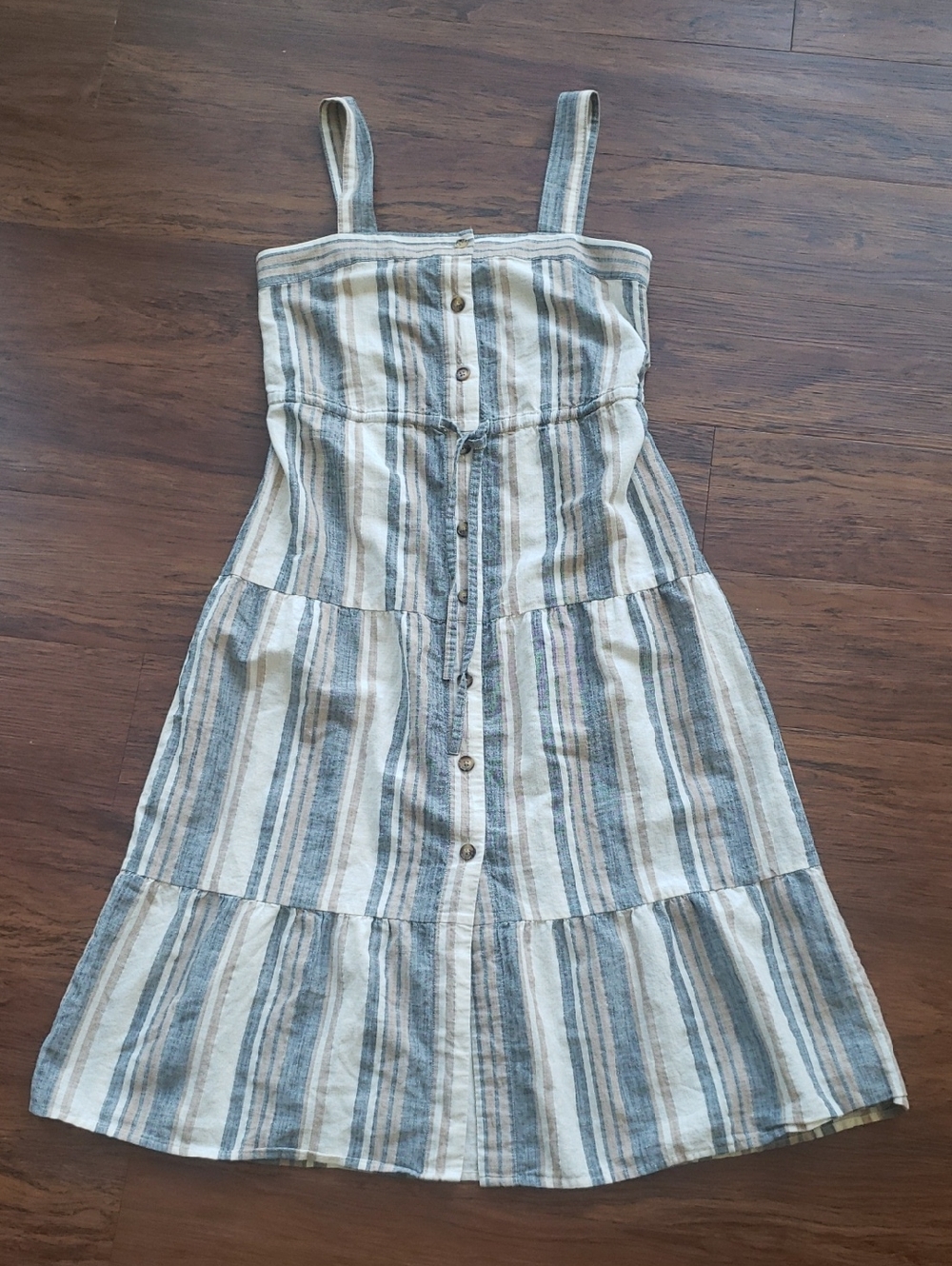 Margaret Oleary Striped Button Front Sundress Size XS Cream Gray Boho Cotton